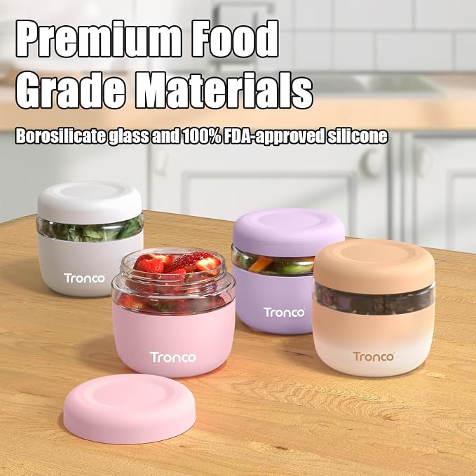 Tronco 24 oz Glass Lunch Bowl Container with Lid, Reusable Glass Food Container for Salad, Snack,Yogurt, Soup Food Storage, Meal Prep, Airtight, Leak & Spill Proof, Dishwasher Safe, BPA-Free, Set of 1 | Leak & Spill Proof Meal Prep Container & Food Sto...