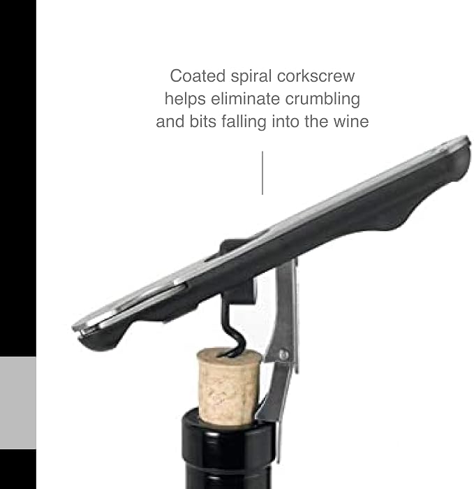 AdHoc PushPull Corkscrew Wine Opener - Multi-Purpose Stainless Steel Bottle Opener - Wine Opener with Foil Cutter & Coated Spiral Corkscrew - Integrated Bottle Cap Opener - Wipe Clean Only