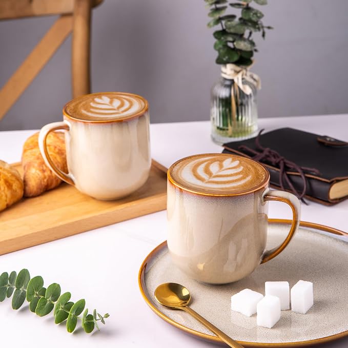 LERATIO Ceramic Coffee Mugs Set of 6,12oz Handmade Coffee Mugs Set | Large Handle for Cappuccino/Latte/Tea/Hot Cocoa,Oven &Dishwasher & Microwave Safe-Khkai
