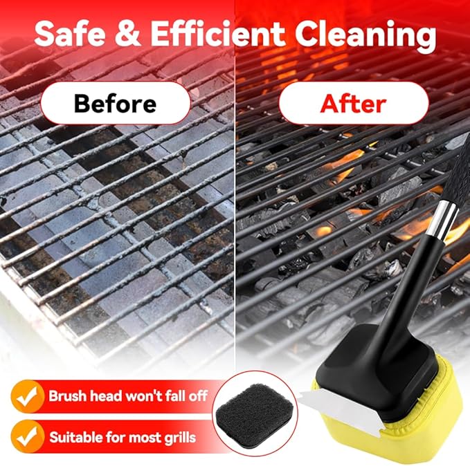 Grill Brush for Outdoor Grill,Grill Brush Bristle Free BBQ Grill Brush with Durable Scraper for Cast Iron/Stainless-Steel Grates, 2 BBQ Replaceable Grill Cleaner Brush, Gifts for Men/Dad