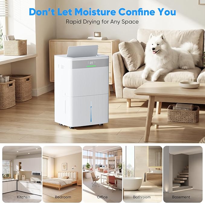 HUMILABS 82 Pints Dehumidifier for Home, 5000 Sq. Ft Dehumidifier for Basement with Drain Hose, Front LED Screen and 1.37 Gal Water Tank, Three Modes, Auto Defrost and 24HR Timer