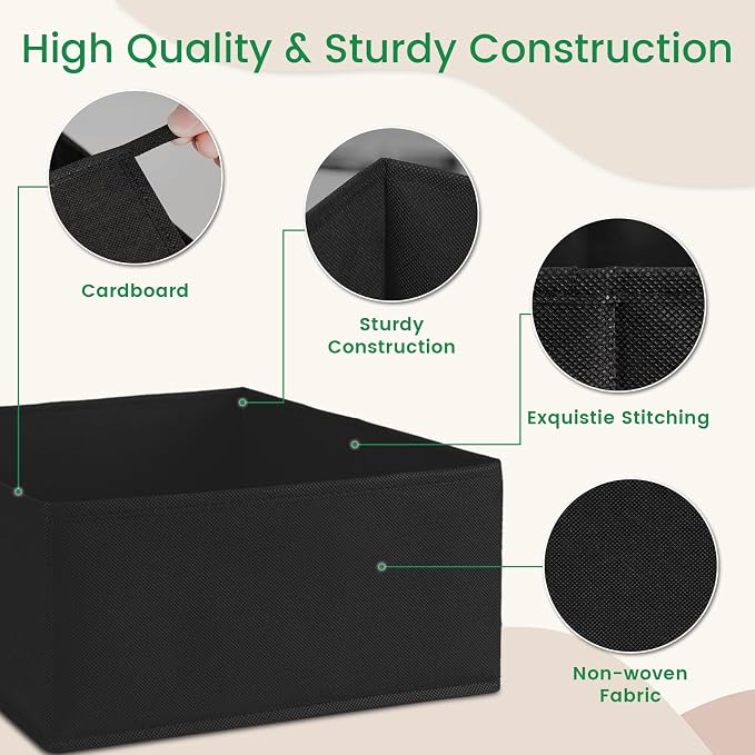 Criusia 16 Pack Underwear Drawer Organizer, Drawer Organizer Clothes, Foldable Cloth Storage Box Closet Dresser Drawer Divider Organizer for Clothes, Scarves (Black)