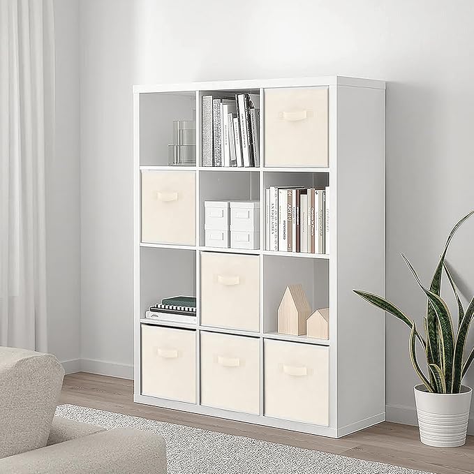 Large Storage Cubes, 13 Inch Cube Storage Bins for Shelves Closet Nursery Bedroom - 10 Pack Collapsible Storage Baskets with Handles - Fabric Bins for Organizing Magazines Clothes Toys (Beige)