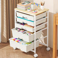 Goovilla Rolling Cart with 5 Drawers for Craft, Art, Dorm, Office, White | Utility Cart Organizer With 5 Removable Drawers and Wooden Tabletop, Lockable Rolling Storage Organizer for Classroom, Home