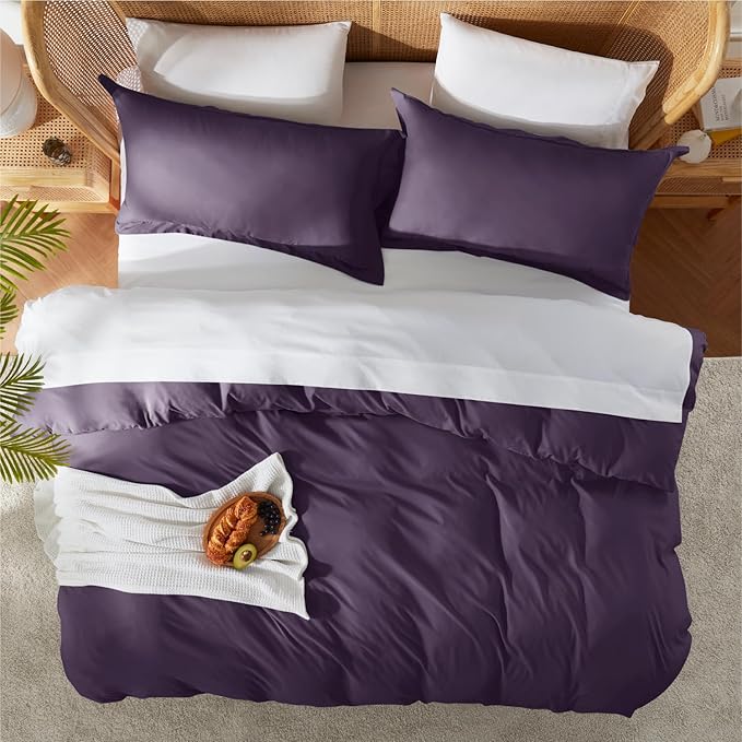 Nestl Purple Duvet Cover King Size - Soft Double Brushed King Duvet Cover Set, 3 Piece, with Button Closure, 1 Duvet Cover 104x90 inches and 2 Pillow Shams