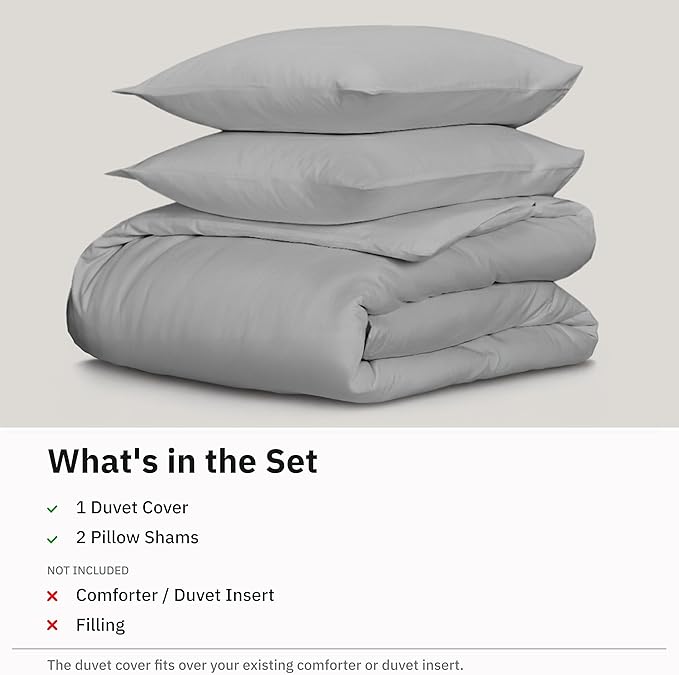 California Design Den 3 Pc King Size Duvet Cover Set -Winner Good Housekeeping Best Bedding Awards 2025, 400 Thread Count, 100% Cotton,Sateen Duvet Cover Cotton,Button Closure, Corner Ties-Light Grey