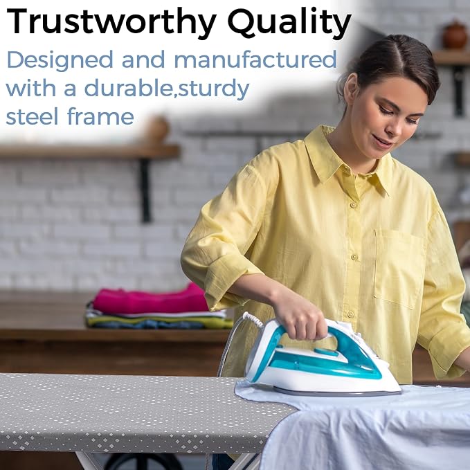 SheeChung Ironing Board 13"x43",Full Size Iron Board with Rest,Adjustable | Compact Iron Table,Foldable,Heat Resistant Cover with Padding,7 Adjustable Height,Heavy Duty Sturdy Legs,Steel Mesh Top