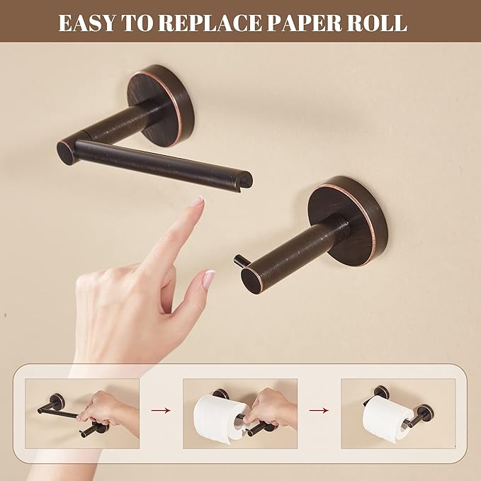 Bronze Bathroom Hardware Set, Oil Rubbed Bronze Toilet Paper Holder Towel Ring Robe Hooks Wall Mount Hand Towel Holder Bath Accessories Stainless Steel, 3 Pieces