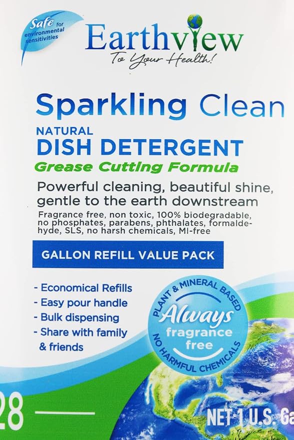 Fragrance Free, Free & Clear, Liquid Dish Soap, 128 Fl Oz (1-Gallon) |For Environmental Sensitivities (MCS, EI, free of MI, Sulfate, SLS) Sensitive Skin, Plant Based, Unscented