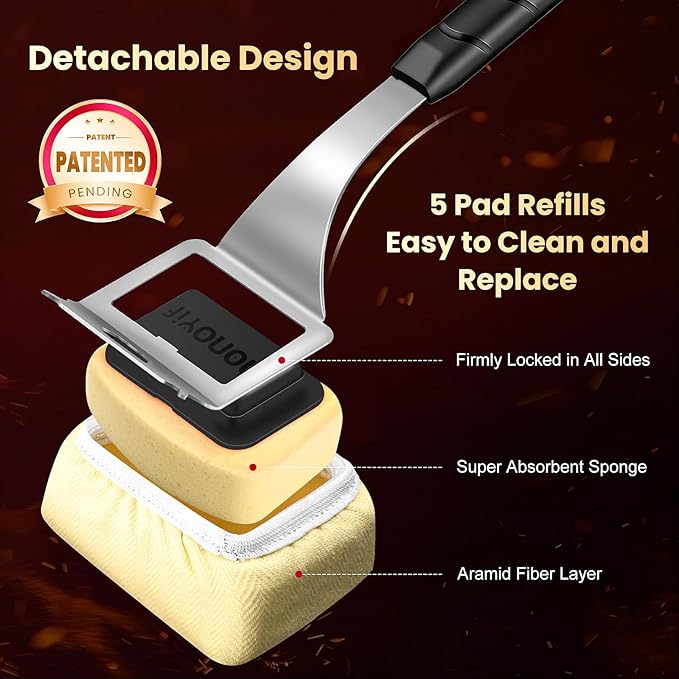 Grill Brush Bristle Free with 5 Replaceable Pads, BBQ Grill Brush Replaceable Cleaning Head, Grill-Cleaner Brush for Cast Iron/Stainless Steel Grates, Gift for Men Dad-Black