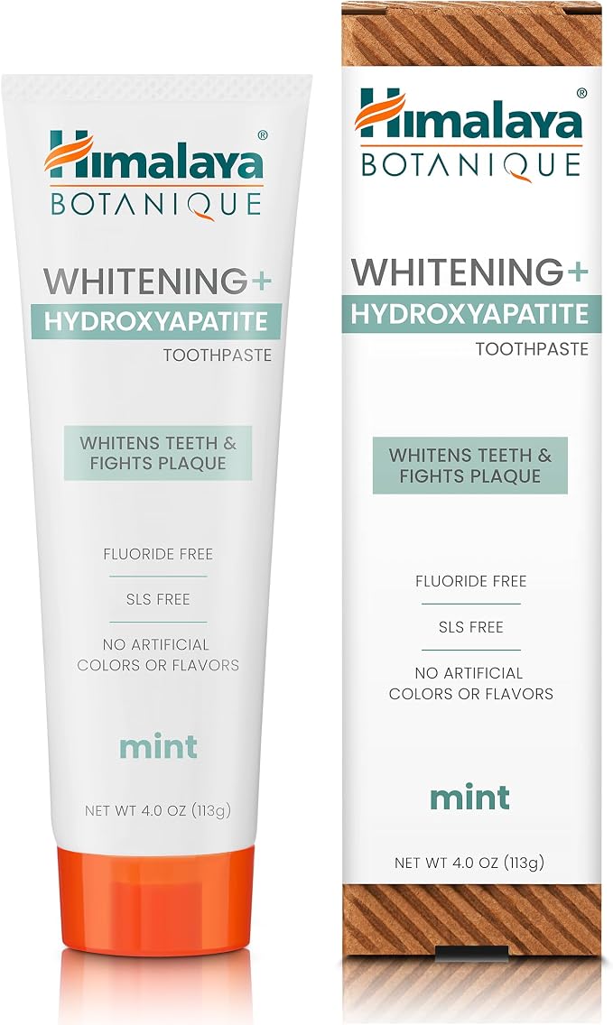 Himalaya Botanique Whitening+ Nano Hydroxyapatite Toothpaste, Mint, 4 oz | Nano Hydroxyapatite Toothpaste, Support Enamel Strength & Integrity,Great for Sensitive Teeth, Fluoride Free,SLS Free & Vegan