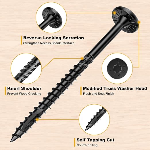 #14 x 3 Wood Structural Lag Screws | 300Pcs Star Drive Decking Wood Screws, Rust Resistant Timber Screws for Timber/Log/Landscaping Wood