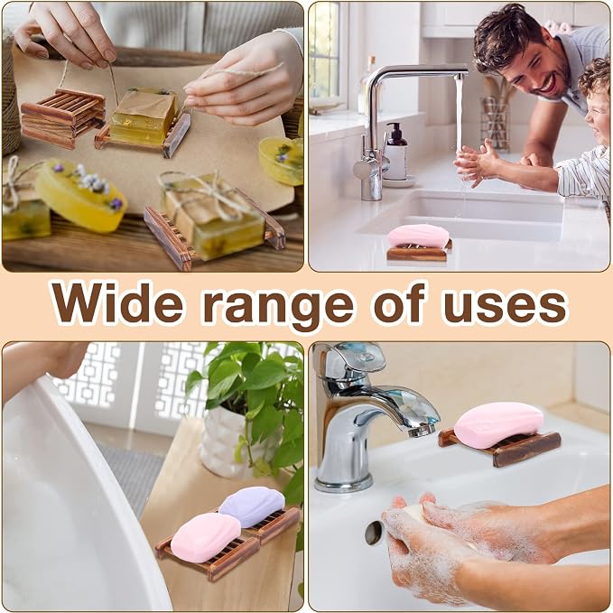 Amyhill 70 Pcs Bamboo Wood Soap Dish Bulk Bathroom Wooden Soap Holder Savers Self Draining Dishes Handcraft Tray, 3.3 x 3.3 x 0.67 Inch (Charcoal Color)