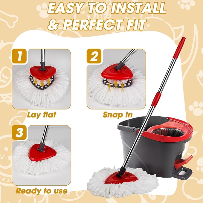 3 Pack Mop Heads Replacements,100% Microfiber Spin Mop Replacement Heads Compatible with OCeda EasyWring 1-Tank System,360 Degree Spin Mop Refill for Easy House Cleaning Floor Mopping
