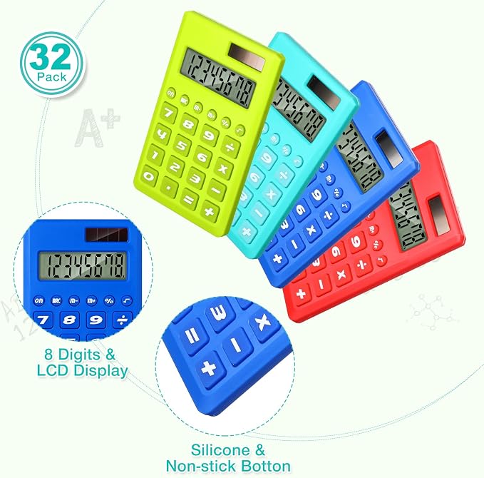 Yunsailing 96 Pcs Pocket Calculators Bulk Mini 8 Digit Handheld Calculator Small Basic Standard Calculator for Students Kids Teachers School Desktop Home Office, 3 Designs (Classic)