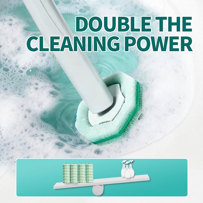 Disposable Toilet Brush, Toilet Bowl Cleaning System with 48 Count Wand Refill, Clean Brush Starter Kit with 1 Toilet Wand, 1 Storage Caddy and 1 wall Sticker (White)