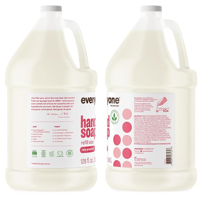 Everyone Liquid Hand Soap Refill, 1 Gallon, Ruby Grapefruit, made with Essential Oils for Kitchen and Bathroom