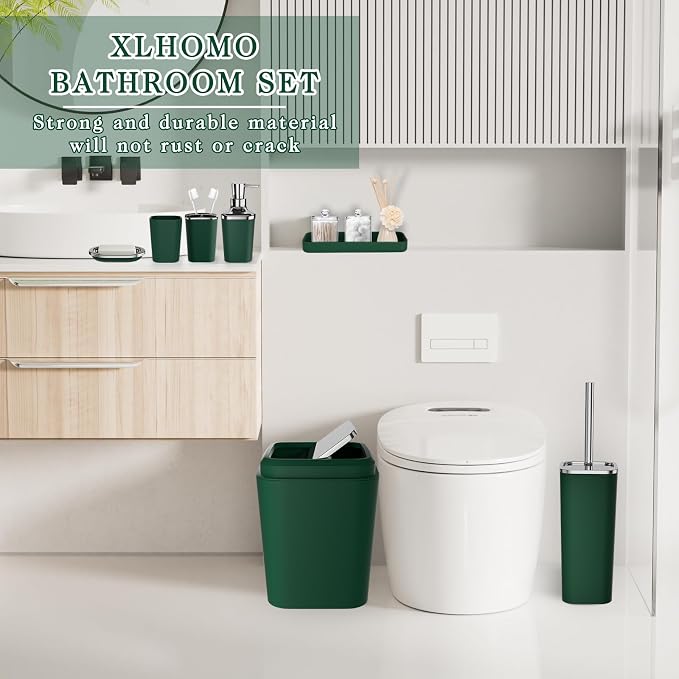XLHOMO Bathroom Set, 9PC Bathroom Accessory Set, Green Bathroom Accessories, Green Bathroom Set, Trash Can, Soap Dispenser for Home Decor