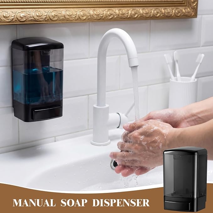 Hushee 1 Pcs Plastic Wall Mounted Soap Dispenser Commercial Manual Soap Containers Wall Dispenser for Kitchen Shower Hotel Liquid Shampoo Gel Chamber (33.8 oz 1000 ml,All Black)