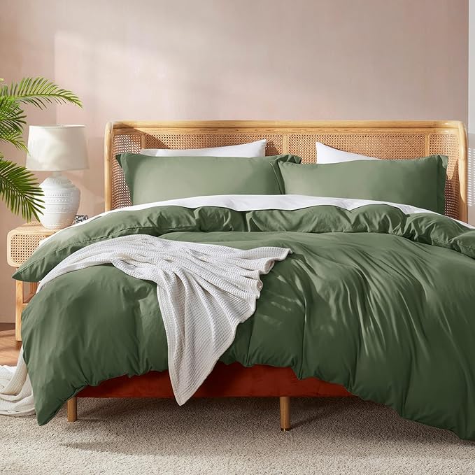 Nestl Olive Green Duvet Cover Full Size - Soft Double Brushed Full Size Duvet Cover Set, 3 Piece, with Button Closure, 1 Duvet Cover 80x90 inches and 2 Pillow Shams