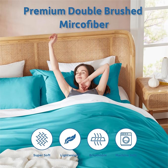 Nestl Teal Duvet Cover Full Size - Soft Double Brushed Full Size Duvet Cover Set, 3 Piece, with Button Closure, 1 Duvet Cover 80x90 inches and 2 Pillow Shams