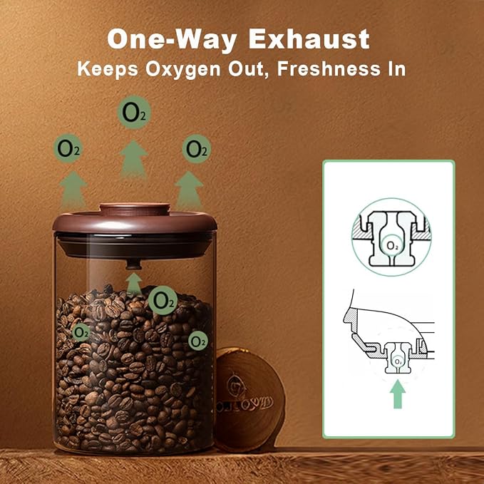 Glass Coffee Canister 900ml x 2 Jar, Airtight Food Storage Container with Pop Lid, Kitchen High Borosilicate Glass Contianers For Tea Coffee Bean Sugar