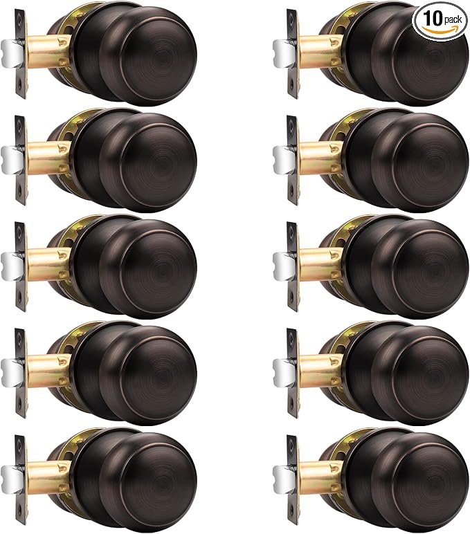 Probrico Door Knob, Interior Passage Door Knobs for Hall and Closet, Oil Rubbed Bronze, 10 Pack