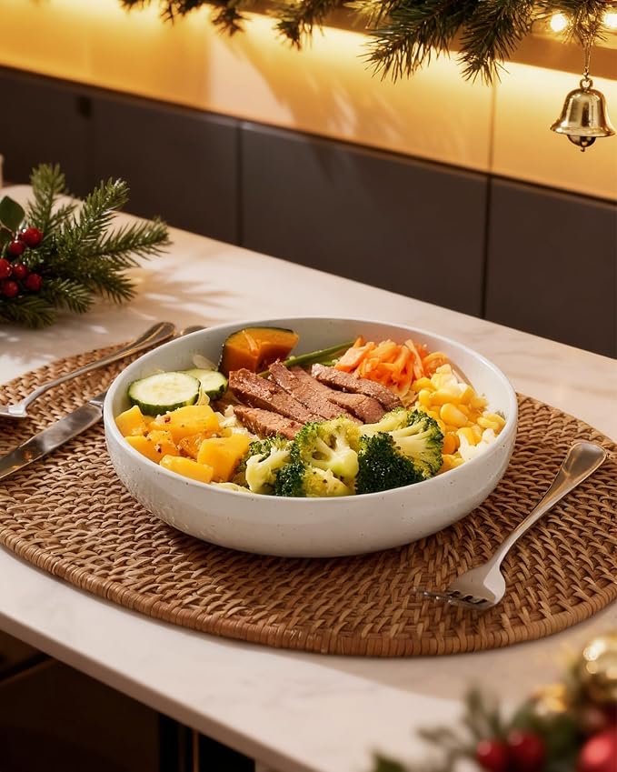famiware Milkyway 33 oz Bowl Set, Pasta Bowls Set of 4, Salad Bowls, Double Reactive Glaze, Sturdy & Stackable, Ideal for Housewarming, Festivals, White & Dark Gray