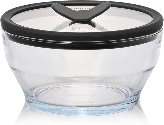 Anyday 4-Cup Glass Microwave Steamer & Food Storage (Clear Black Sesame) | Plastic-Free Meal Prep, Microwave Cookware, Stackable Airtight Storage Container, Vented Glass Lid Microwave-Safe Reheating