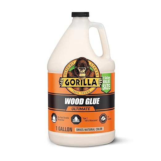 Gorilla Wood Glue Ultimate, Waterproof High‑Strength Wood Glue, Natural Dry Finish, 1 Gallon