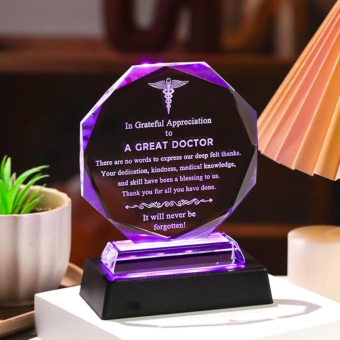 Movdyka Doctor Appreciation Gifts Glass Plaque, Laser Engraved Doctor Gifts for Men Women with LED Base, Unique Retirement Gifts for Doctors, Best Doctor Ever Thank You Gift, Doctors Day Keepsake