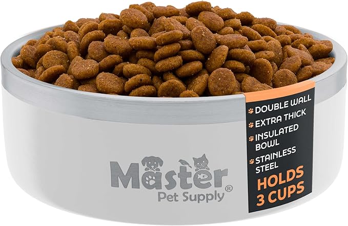 Master Pet Supply Stainless Steel Dog Bowls - 25 oz, Heavy Duty - Bone White, Double Wall Extra-Thick Insulated, Non-Slip Pet Water Bowl for Dogs, Cats & Pets, Anti Rust Metal, Dish Washer Safe