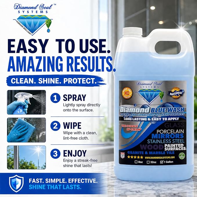 Nano-Tech Repellent Wash - Multi-Surface Glass Cleaner Spray for Granite, Wood, Stainless Steel & Kitchen Appliances - Cleaning Supplies - Made in USA 1 Gallon