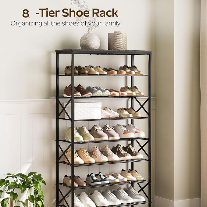 YATINEY 8 Tier Shoe Rack, Large Capacity Shoe Storage Organizer Holds 32 Pairs, Sturdy and Stable, for Entryway, Hallway, Closet, Dorm Room, Charcoal and Black SS08BC