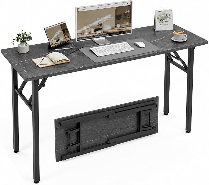 XBurmo Folding Desk Foldable Table, No Assembly 55.1" Foldable Desk Space-Saving Workstation for Small Space, Computer Table, Flat Storage for Home Office, Bedroom, Dorm, Study Room, Marble Greige