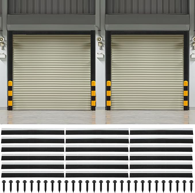 DoubleFill 2 Pack 12 x 12 ft Garage Door Brush Seal Kit, 3 Inch Roll up Door Seal with Aluminum Track, Heavy Duty Nylon Brush for Commercial Doors, Warehouse Barn, Energy Saving, Pest Proof, Black