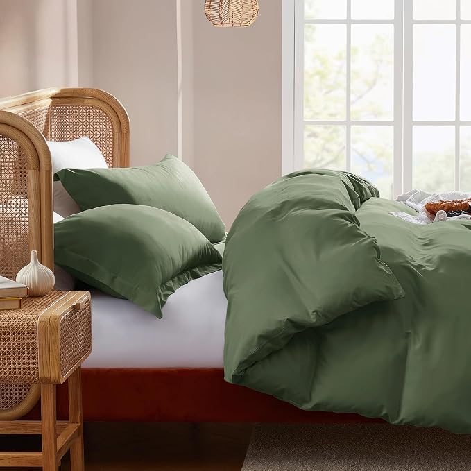 Nestl Olive Green Duvet Cover Full Size - Soft Double Brushed Full Size Duvet Cover Set, 3 Piece, with Button Closure, 1 Duvet Cover 80x90 inches and 2 Pillow Shams