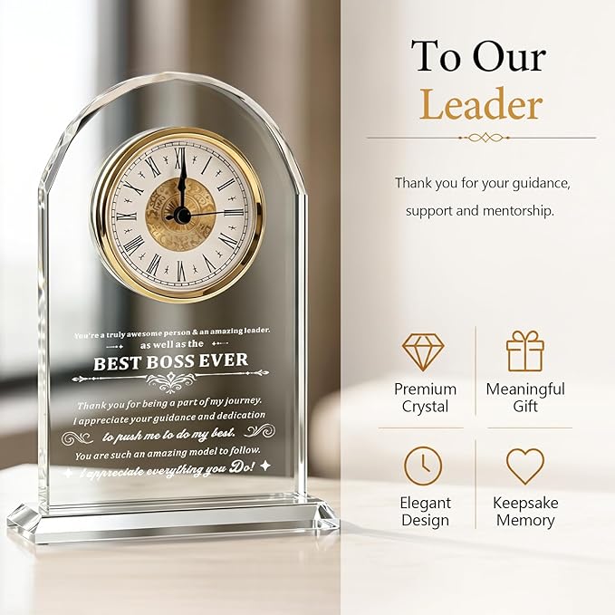 Elegant Glass Table Best Unique Boss Gifts for women,men,Appreciation Thank You Great Boss Day Birthday Ideas for Boss Office Farewell Retirement Birthday Gifts (Battery not Included) (Boss gifts)