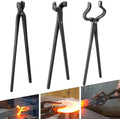 Blacksmith Tongs Set - V-Bit, Blade, Flat, Steel Forge Tongs (3PCS) | Assembled Tong for Knife Making, Blacksmithing, Bladesmith, Bladesmithing