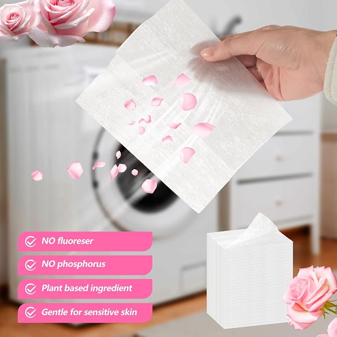 600 Count Dryer Sheets Bulk Fabric Softener Rose Scent Dryer Sheets Naturally Softens and Removes Static Cling, Ideal for Large Households, Sensitive Skin