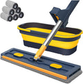 2025 New Large Flat Mop with 6 Reusable Mop Head Dry and Wet, Flat Mop and Bucket Set, Adjustable Handle Self Wringing Flat Mops, 360 Rotation Flat Mop (Blue with 6pcs Mop Head)