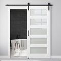 32" x 80" Pre-Assembled Sliding Barn Doors and 6FT Sliding Door Hardware Kit Included & Handle, 5-Lites Frosted Glass Barn Door for Closet Bathroom Bedroom, Solid & Water-Resistant MDF, Paintable