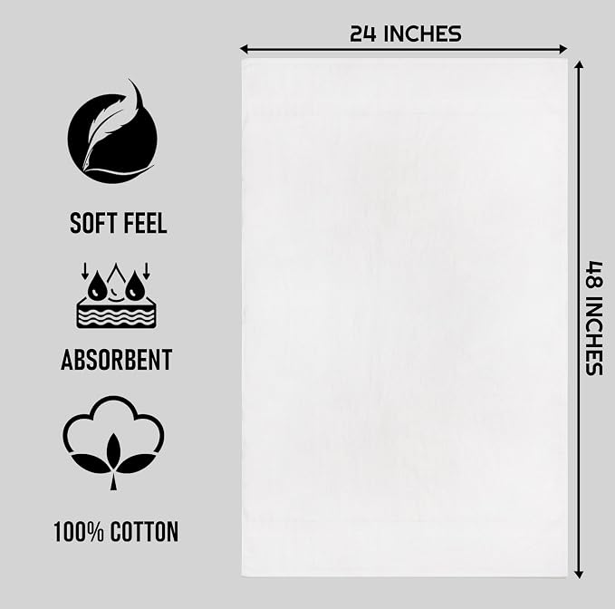 ZUPERIA White Bath Towels Bulk 60 Pack (24 x 48 Inches) - 100% Cotton Economy Light Weight Towels for Commercial Use - Quick Dry, Ultra-Soft, and Absorbent Bulk Towels