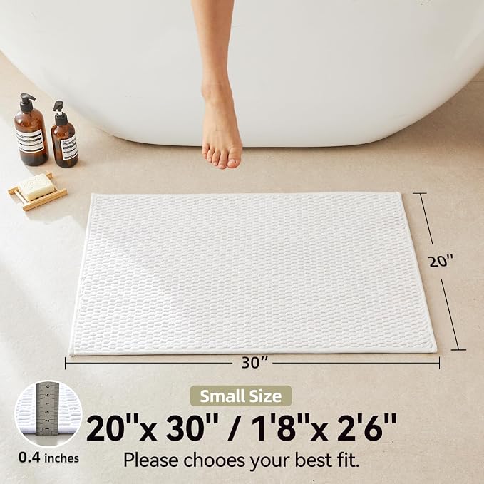 Triohero Bathroom Rugs Non Slip Washable, Super Absorbent Thin Bath Mat Small Quick Dry Low Pile Bathroom Rug, White 20"x30"