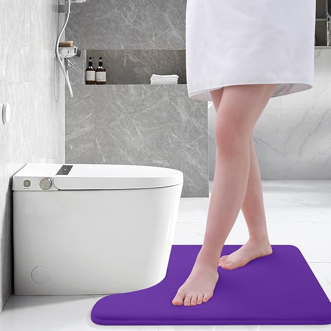Smiry Memory Foam Toilet Rugs U-Shaped 24x20, Extra Soft Absorbent Non-Slip Contour Bathroom Rugs, Machine Washable Bath Mats for Toilet, Dark Purple