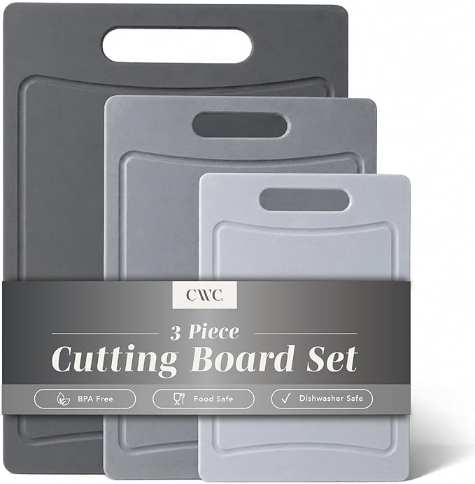COOK WITH COLOR Non-Slip Cutting Board Set – Kitchen Essentials with Easy Grip Handle for Meat, Veggies, and Fruits, 3 Cutting Boards, Gray
