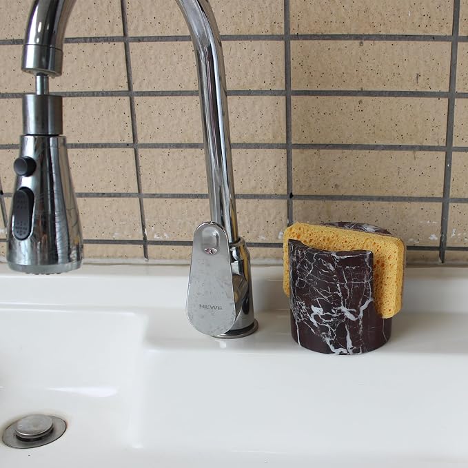 Nawgnail Natural Marble Travertine Sponge Holder for Kitchen Counter, Drying Rack, Sponge Caddy for Sink Organizer - Rosa Levanto Marble