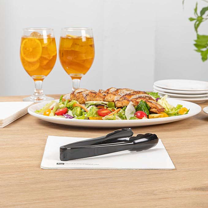 Restaurantware Tongs 100 Pack Of 7 1/2” Heavy-Duty Plastic Kitchen Tongs with Scalloped Edges Disposable Black Serving Utensils for Hot And Cold Foods Catered Events, Weddings, or Buffets