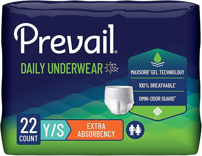 Prevail Adult Incontinence Underwear for Men & Women, Maximum Absorbency, Youth/Small, 22 Count