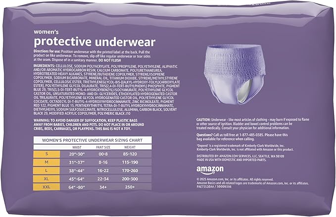 Amazon Basics Incontinence Underwear for Women, Disposable, Postpartum, Maximum Absorbency, Bladder Leak Protection, Odor Control, Comfortable Fit, Small, Lavender, 72 Count (3 Packs of 24)